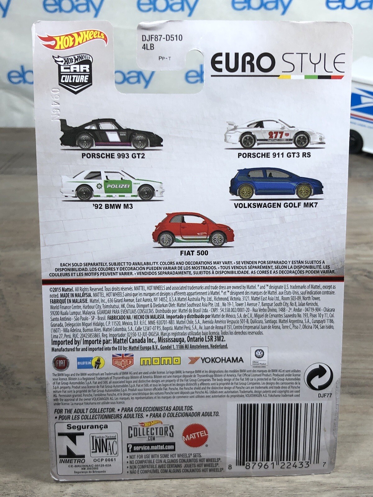 Packaging Hot Wheels Car Culture Euro Style Fiat 500 comes w/ Protech Case