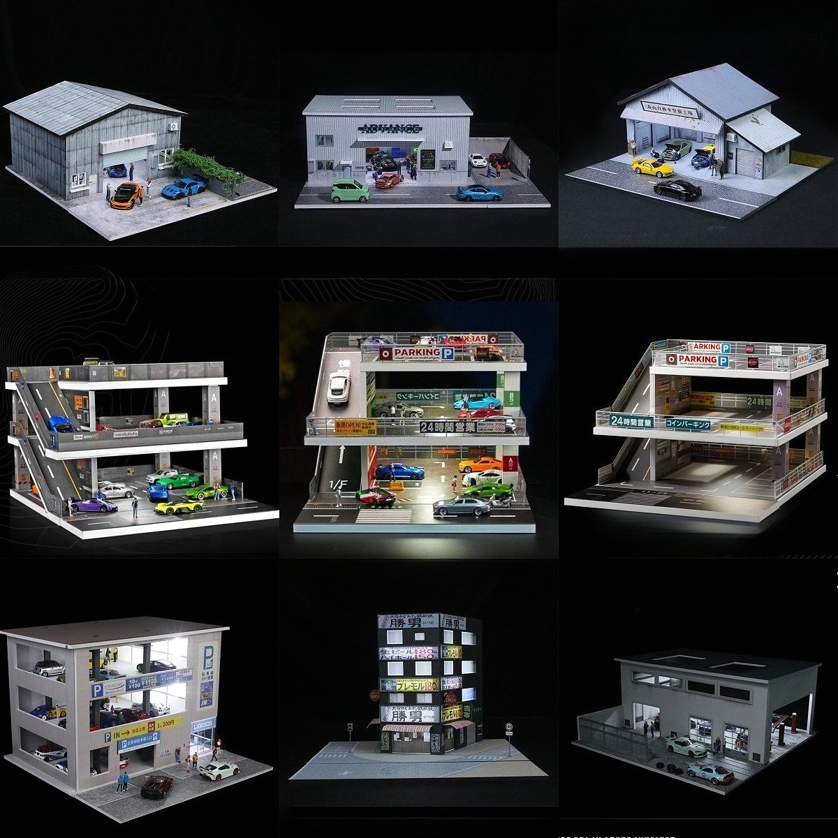 1/64 Scale Diorama Parting Lot Mode LED Lighting Car Display Case Scene Decor US