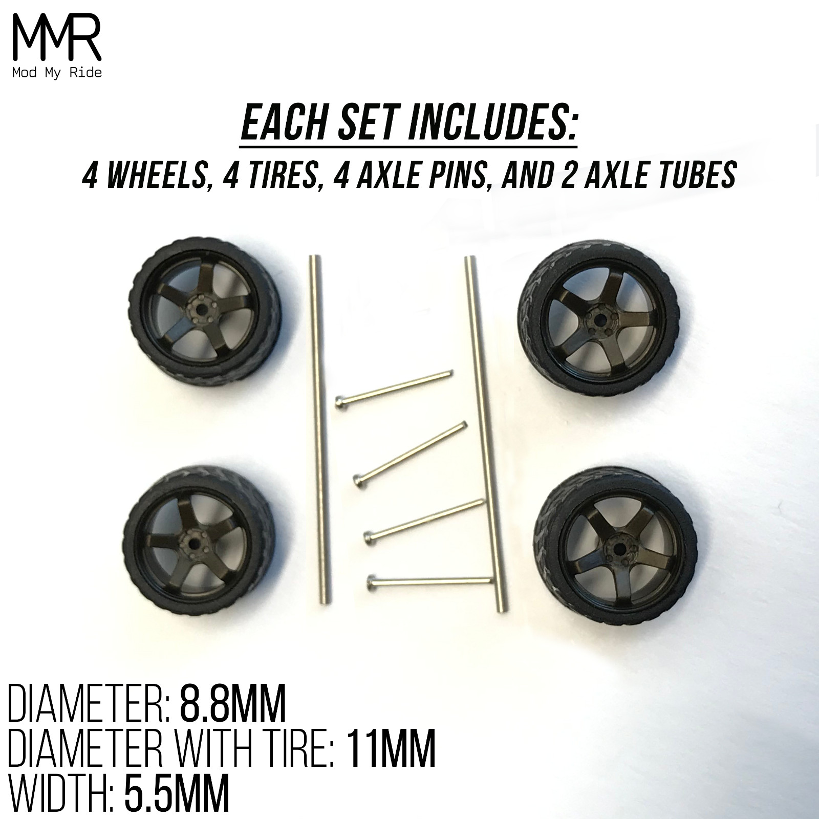 1/64 SCALE REALISTIC CUSTOM Real Riders Wheels Rims Rubber Tires Set Hot Wheelz