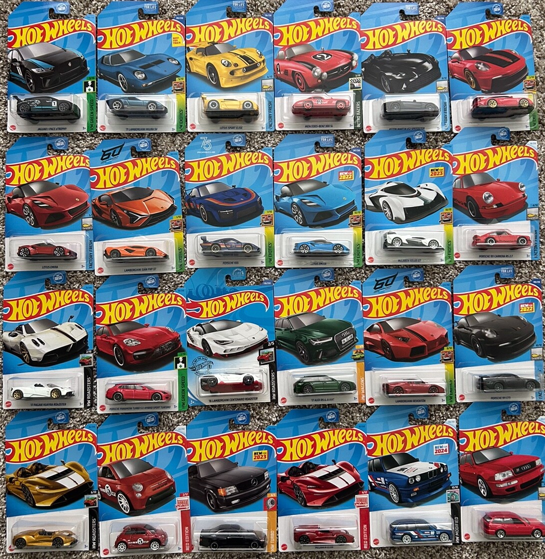 HOT WHEELS Euro Cars Porsche Lamborghini Audi BMW McLaren Lotus Jaguar Lot of 6