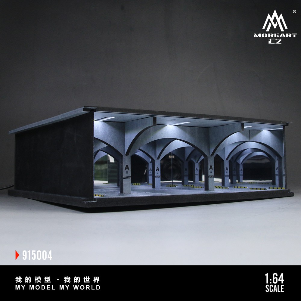 1:64 Garage Diorama Model LED Underground Parking Lot Scene Display Case US