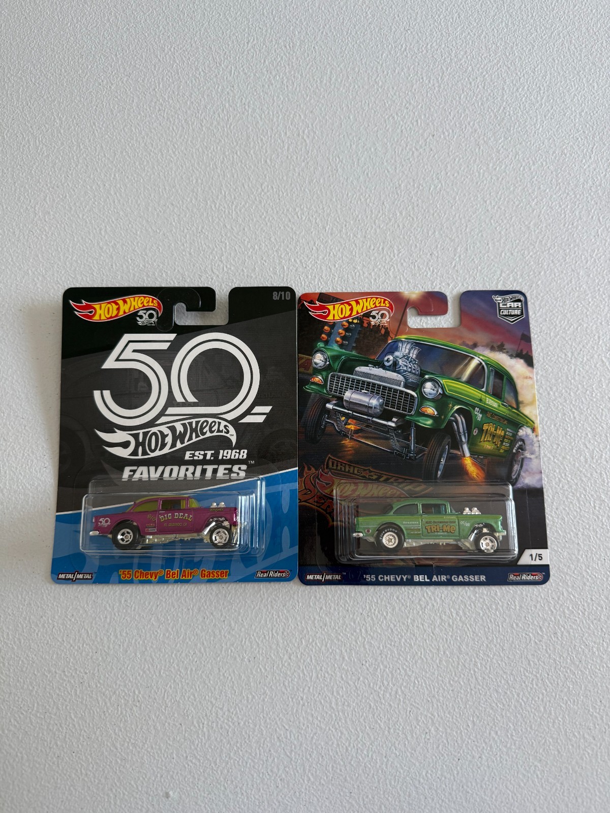 Hot Wheels 50th Favorites/Drag Strip Demons 55 Chevy Bel Air Gasser Lot of 2 N98