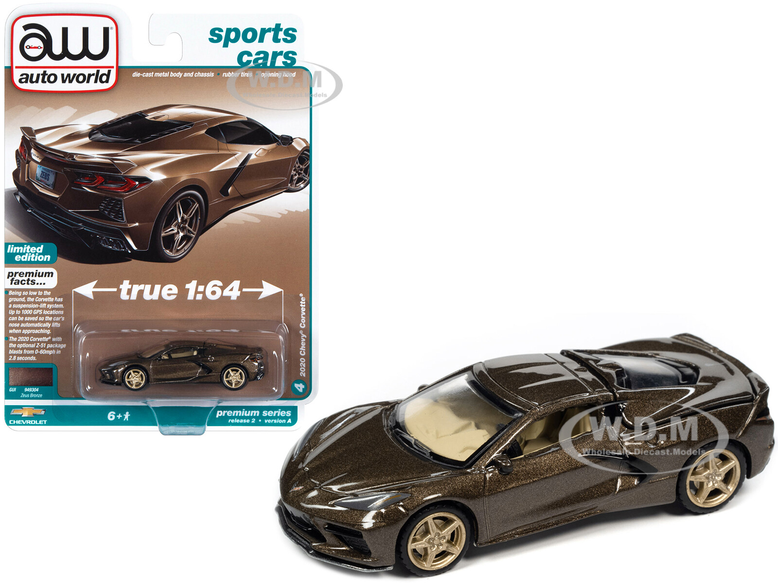 2020 CHEVROLET CORVETTE ZEUS BRONZE 1/64 DIECAST BY AUTO WORLD 64362-AWSP103 A