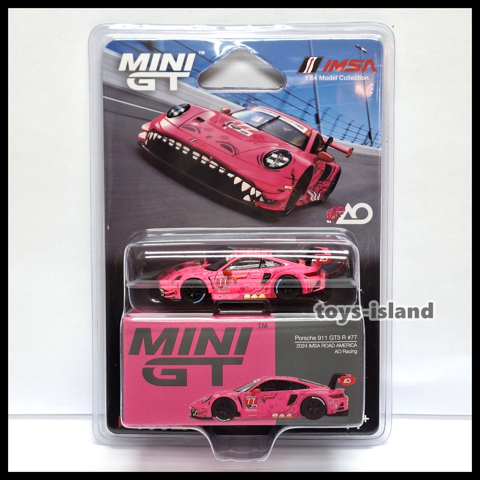 MINI GT 1052 Porsche 911 GT3 R #77 2024 IMSA Road America AO Racing New 1/64 BL