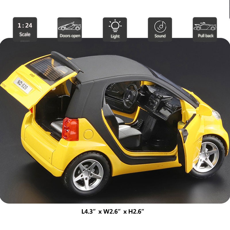 1:24 Smart ForTwo Model Car Diecast Toy Vehicle Kids Toys Boys Gifts Yellow