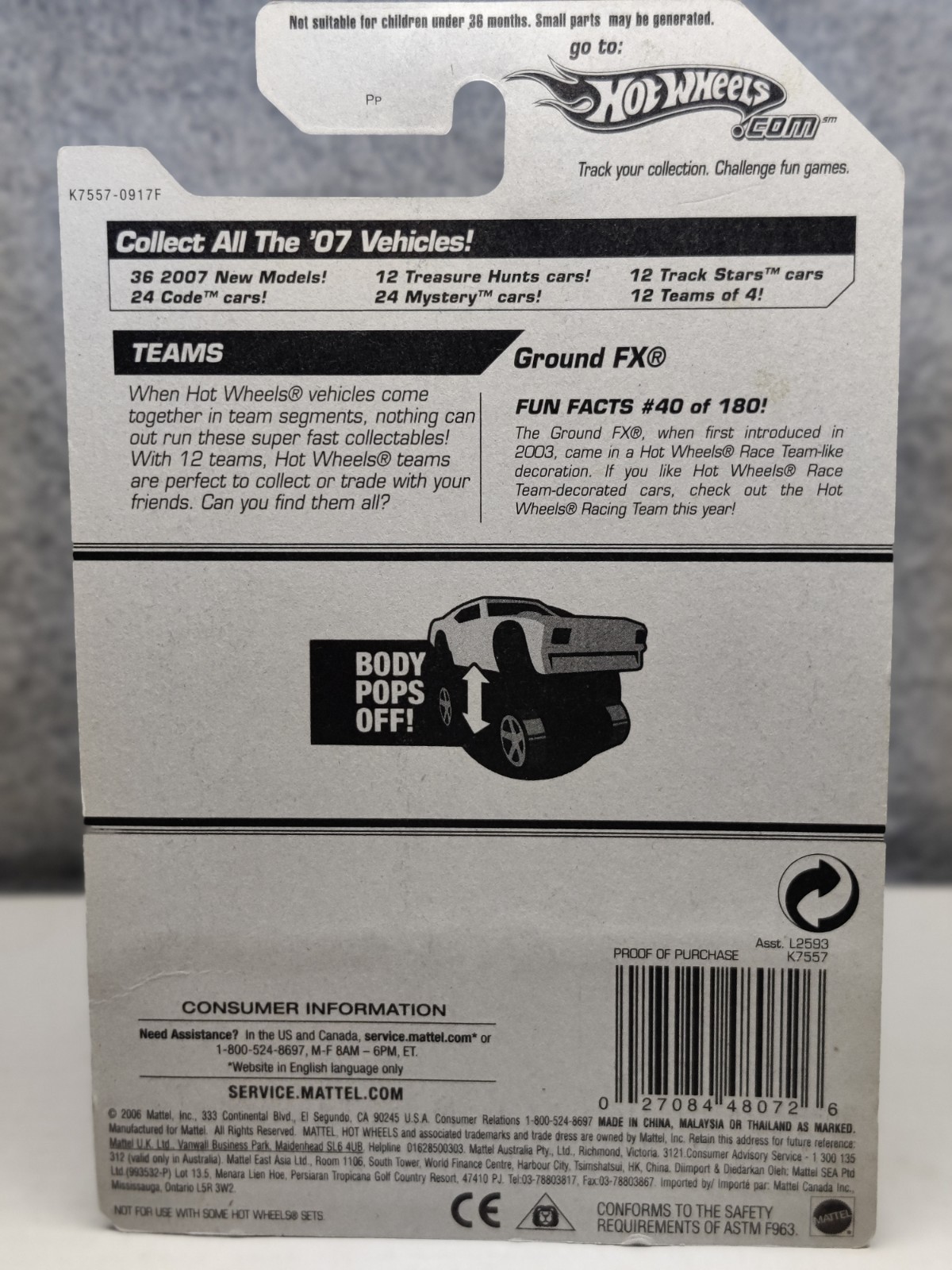 Hot Wheels 2007 Pop-Offs #4/4 Purple “GROUND FX” #040/180 -Mint Card!