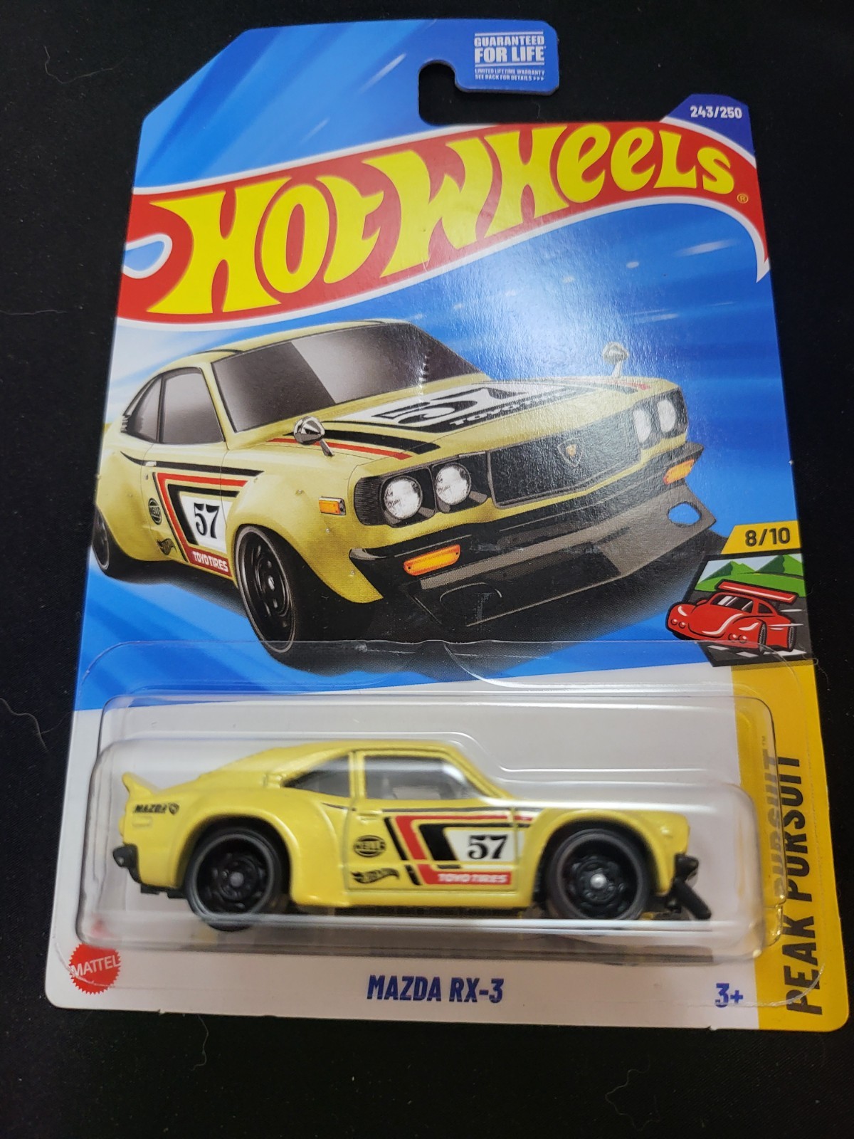 2025 Hot Wheels #243 Peak Pursuit 8/10 MAZDA RX-3 Yellow New Near Mint