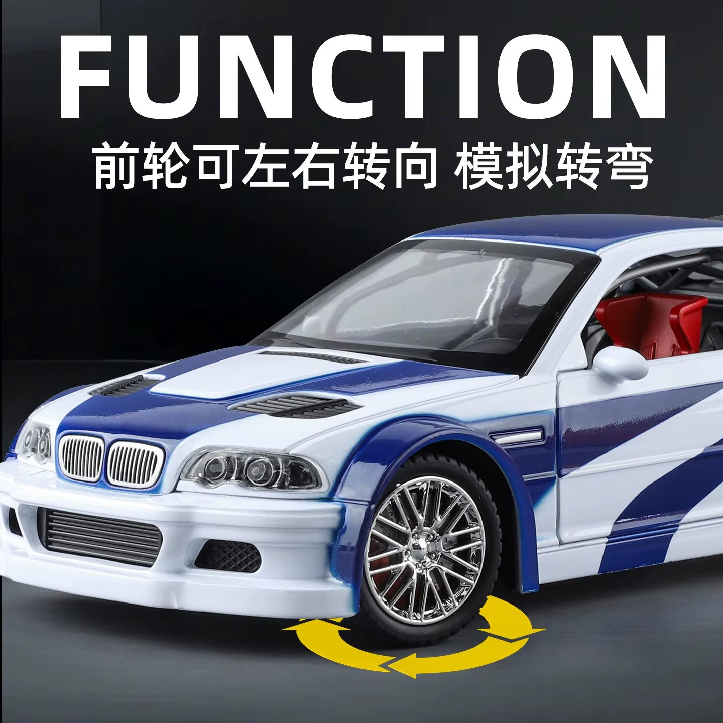 1:24 BMW M3 GTR E46 Muscle Model Car Sound Light Collectible gift