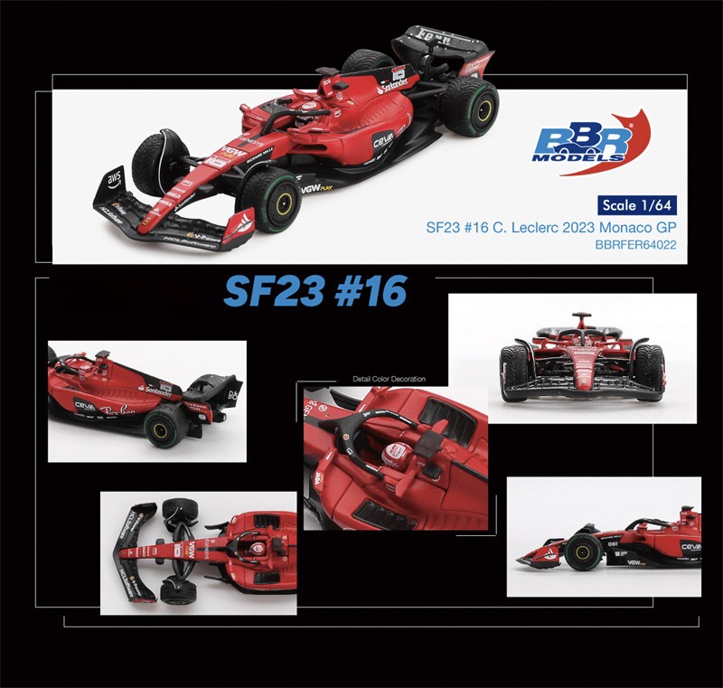 BBR 1:64 SF23 #16#55 C. Leclerc 2023 Monaco GP Diecast Model Car