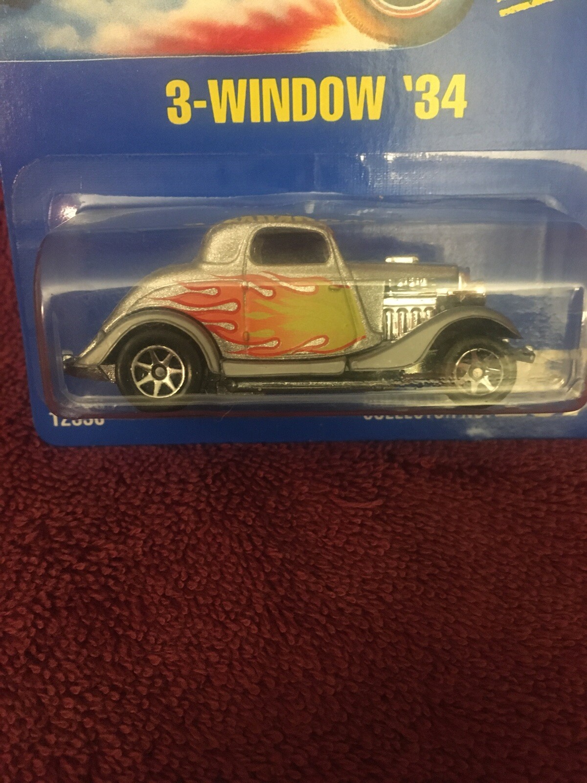 1991 Hot Wheels Blue Card #257 3-Window 34 Silver w/Chrome 7 Spoke Windows