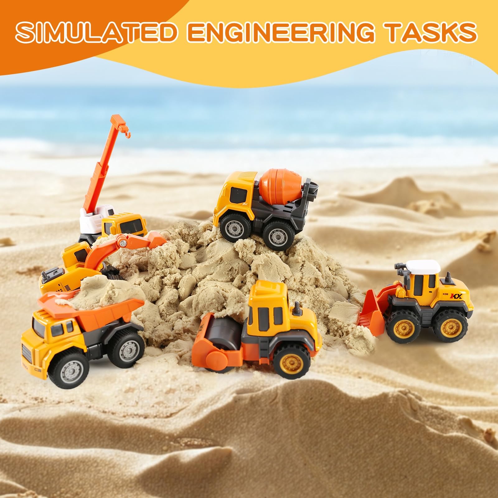 6-in-1 Mini Die Cast Alloy Construction Vehicle Set, Pull Back Toy Cars for 3…