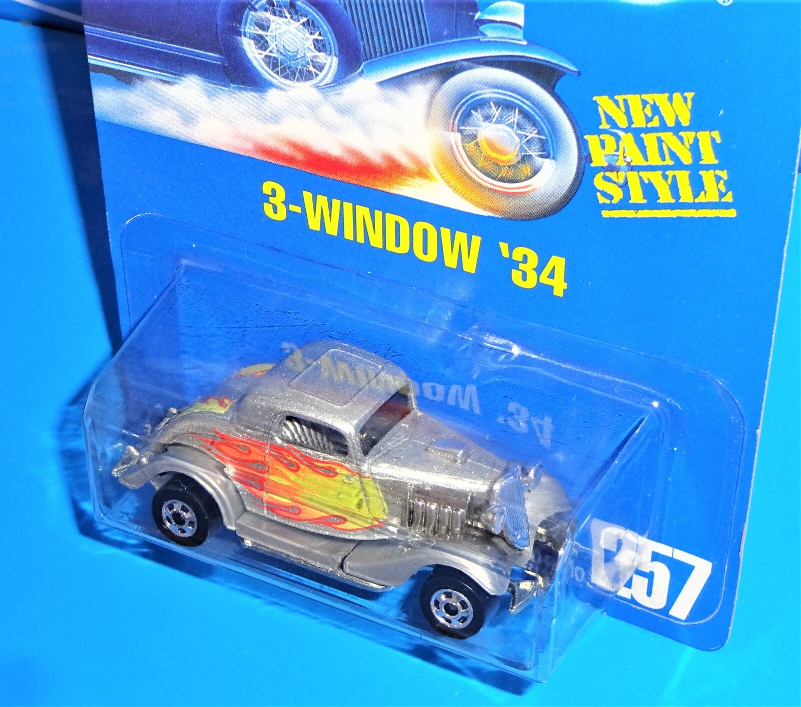 Hot Wheels Mid 1990s Mainline #257 3-Window ’34 Mtflk Silver w/ BWs