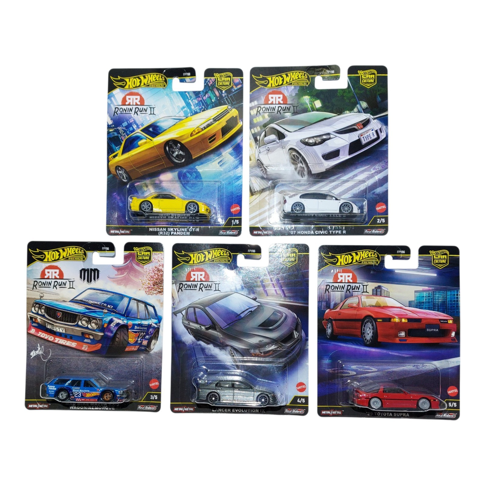 Hot Wheels 2025 Car Culture Ronin Run 2 Set Of 5 Premium 1/64 Scale Diecast JDM