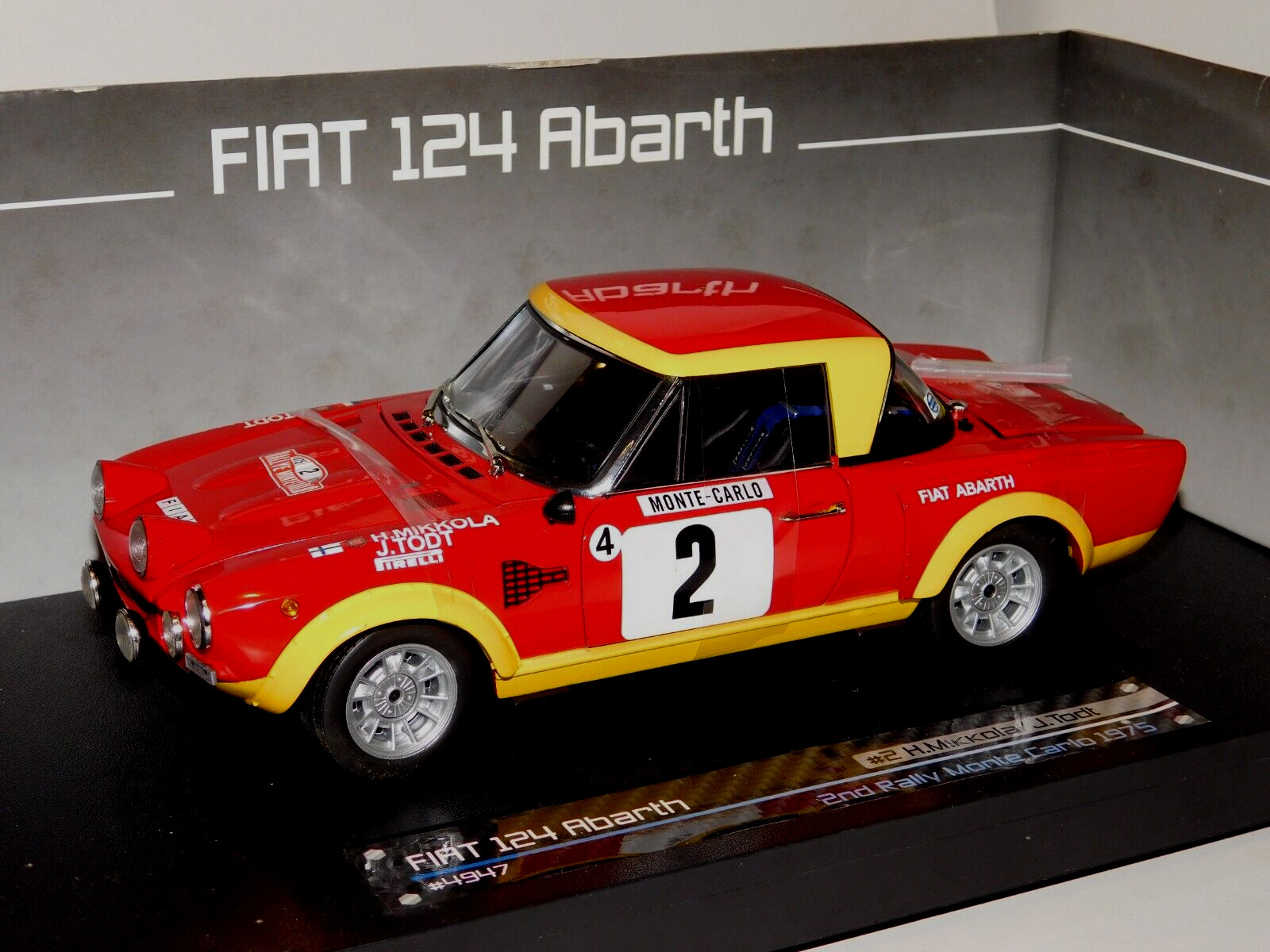 FIAT 124 ABARTH #2 RALLY MONTECARLO 75 MIKKOLA SUN STAR 4947 1:18