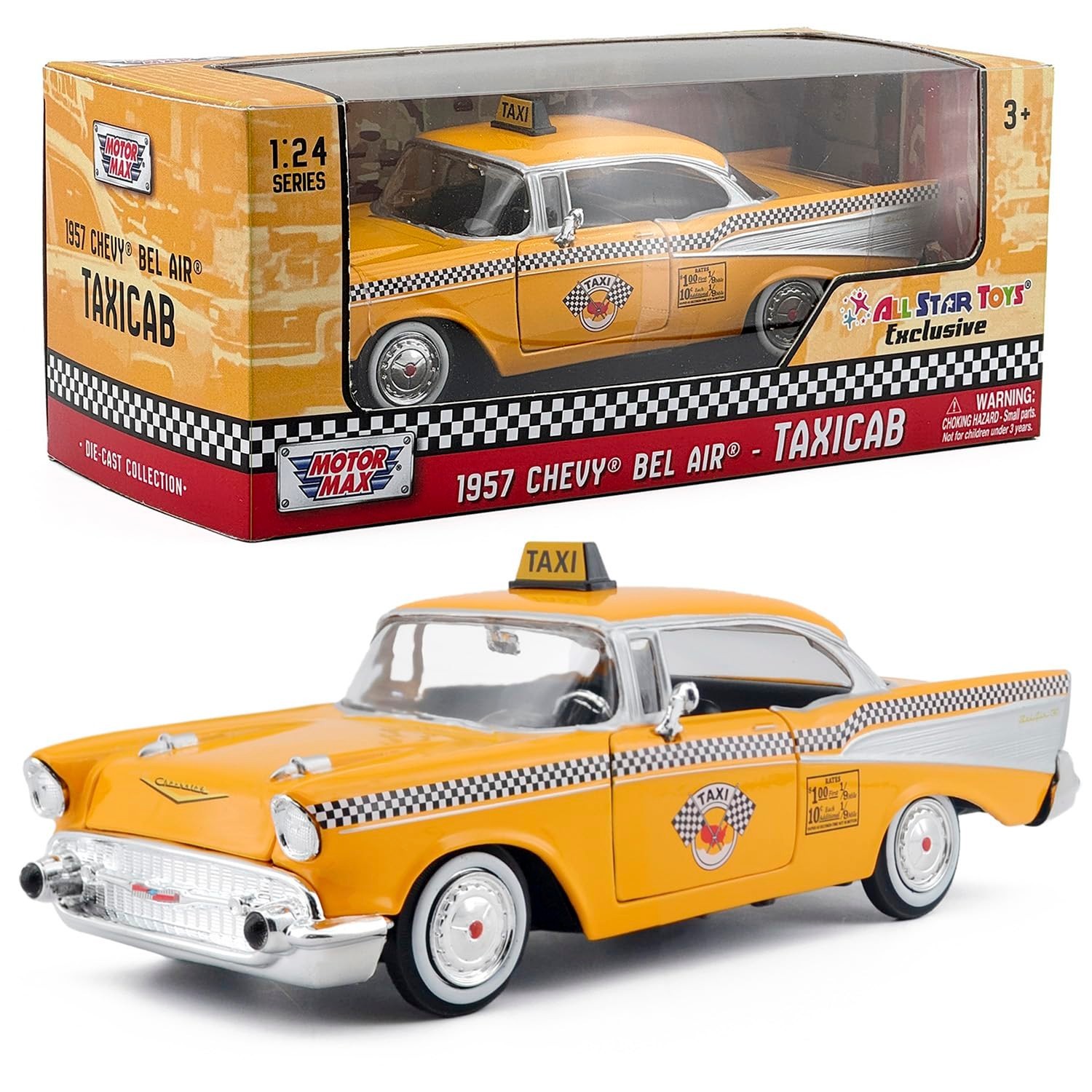 1957 Chevy Bel Air Taxi Diecast Model 1:24 Scale Classic Collectible Car Vehicle