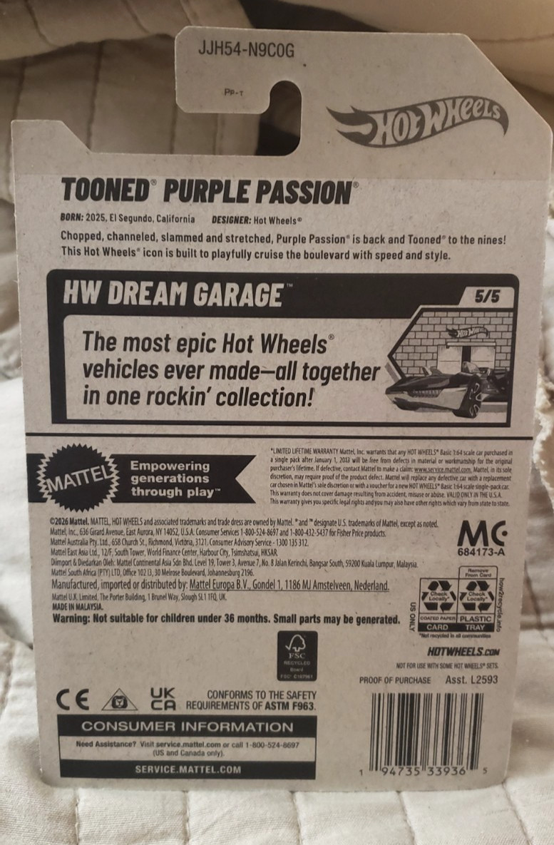 Hot Wheels 2026 G Case Tooned Purple Passion New Diecast Car 148/250 1:64 1/64