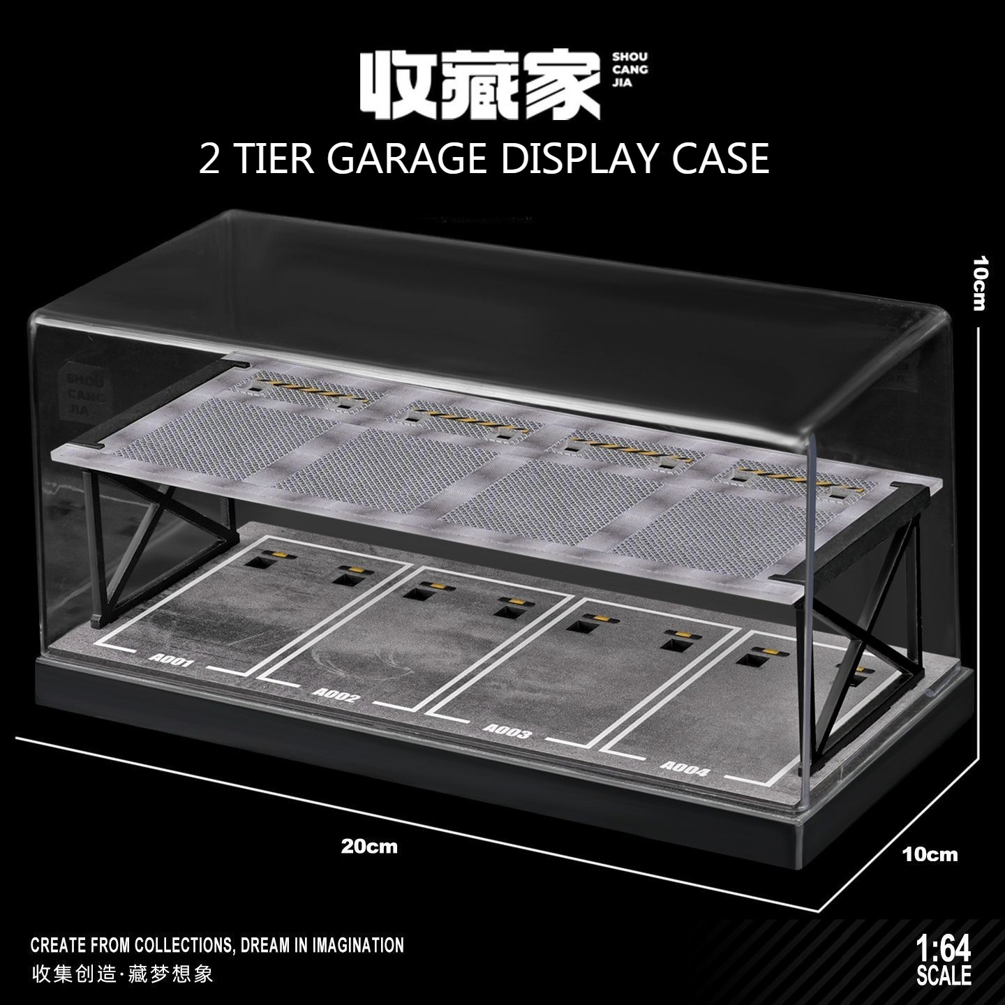 1:64 Scale Diorama Two-Tier Garage Display Case 8 Parking Spots Diecast