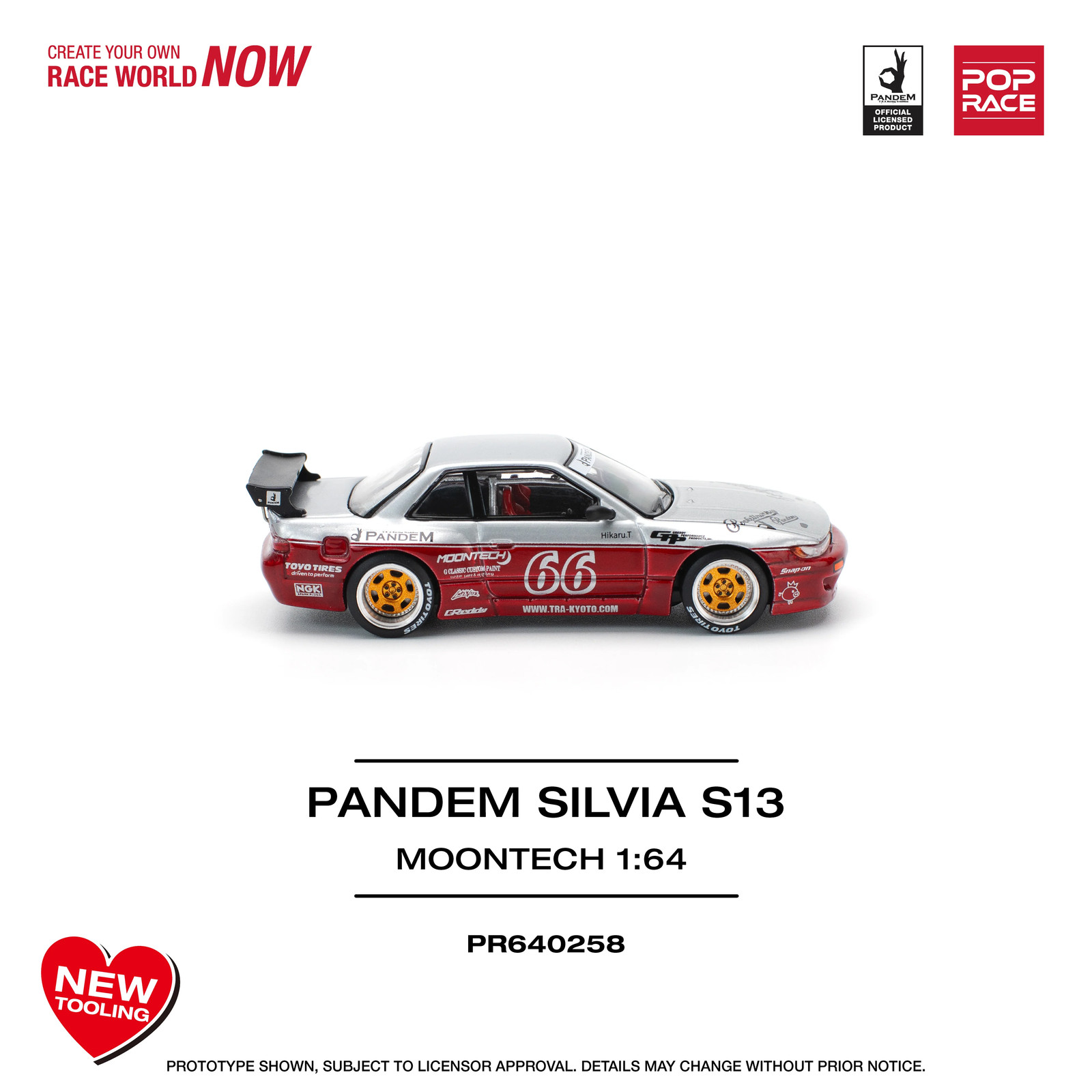 1:64 Nissan Silvia S13 PANDEM — Moontech Red/Silver — Pop Race
