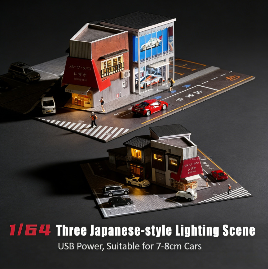 1/64 Diorama Garage Model With LED Parking Lot Display Case For Hot Wheels US