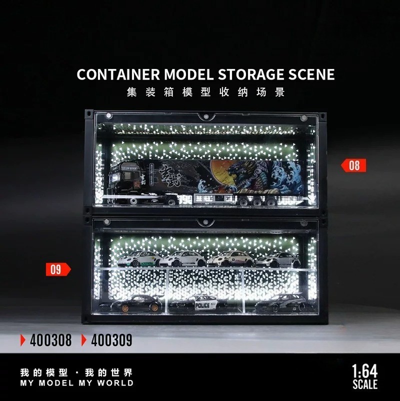 Diorama 1/64 Car Garage Model LED Lighting City Parking Lot Scene Display Model