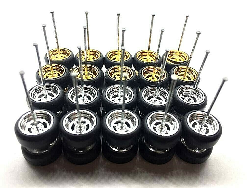 4 Spoke Donuts Rubber Tire 10 set (Gold+Chrome) 10mm 1:64