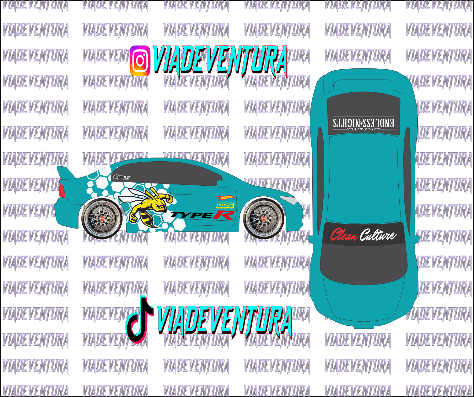 Hornet 1/64 Civic FD2 WHITE TONER Universal Waterslide Decal for Hot
