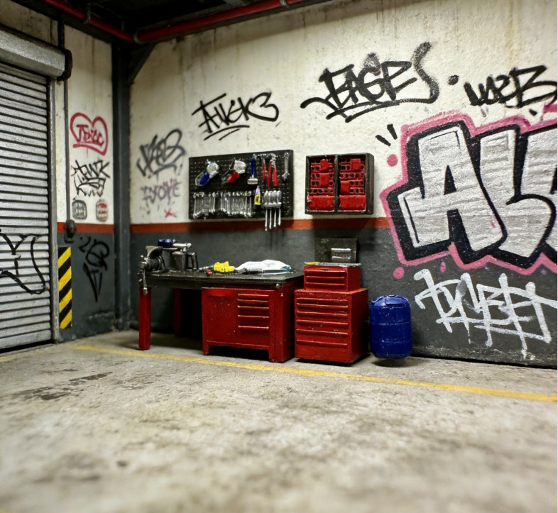US Diorama 1/64 Car Garage Model Repair Workshop Tuning Scene Tools Accessories