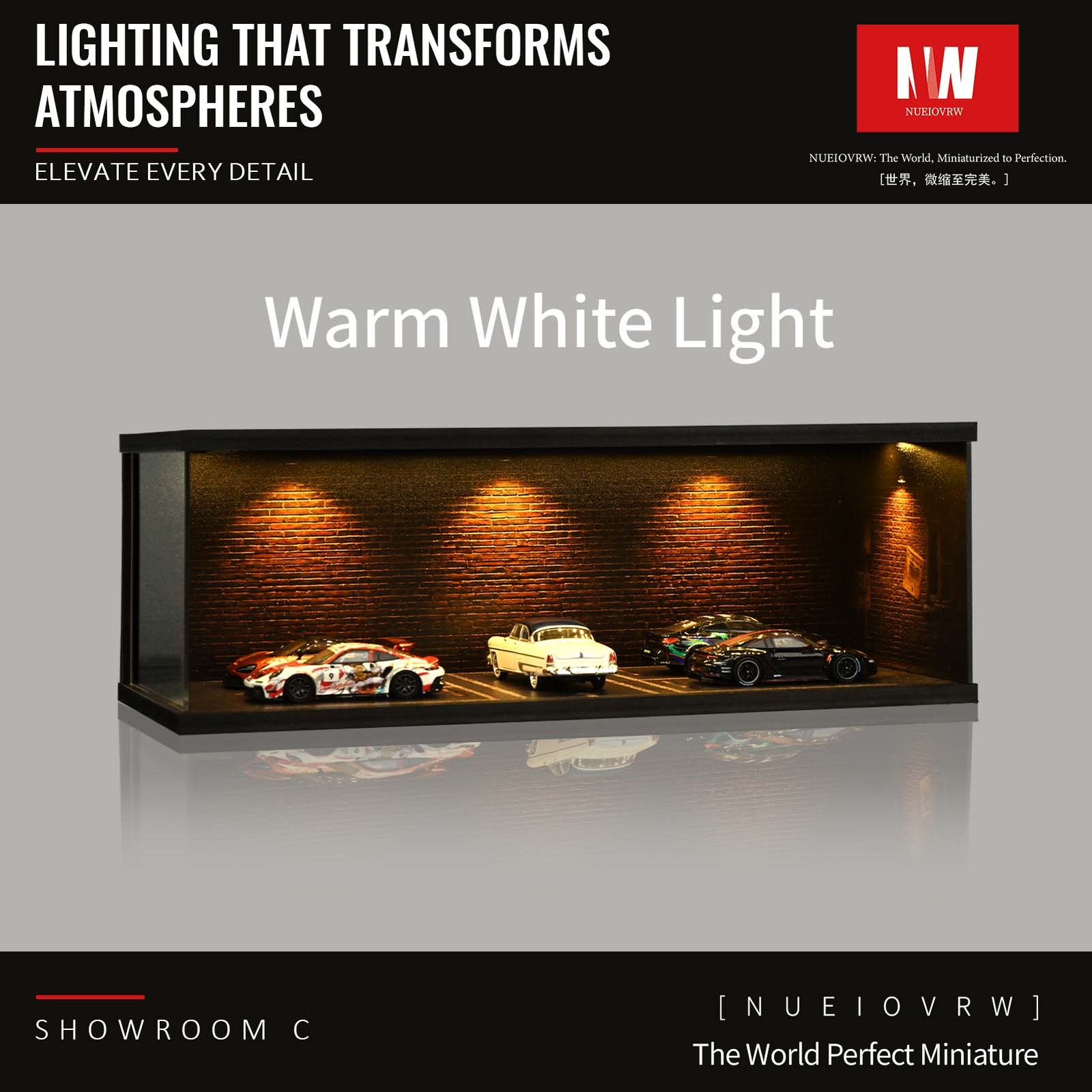 US 1:64/43 Black Garage Diorama Model LED Lighting Parking Lot Display Case Gift