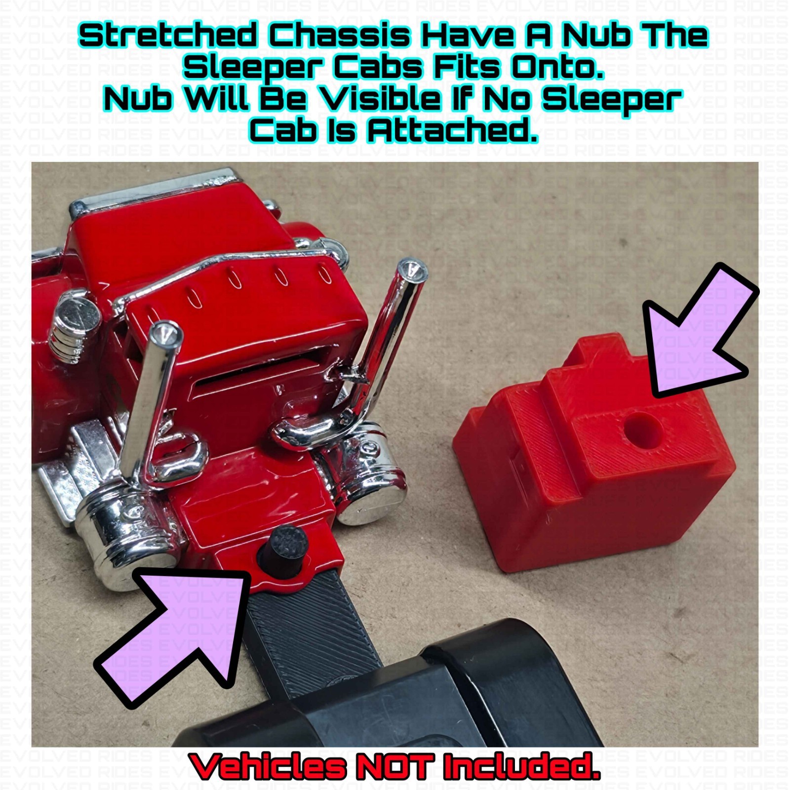 Stretched Chassis And Sleeper Cab For 1/64 Scale CarTuned Rigs 3D Printed