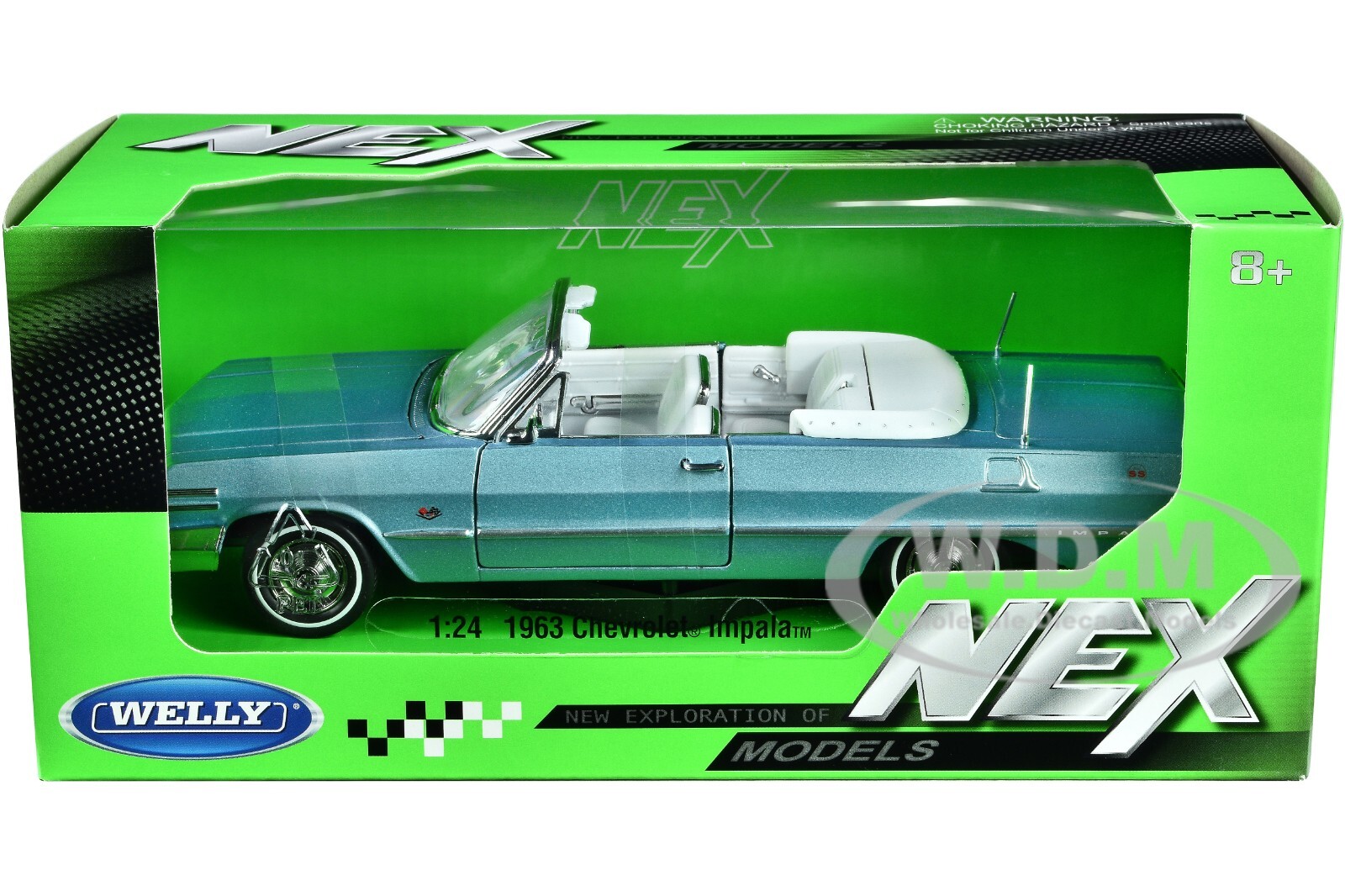 1963 CHEVROLET IMPALA CONVERTIBLE LIGHT BLUE 1/24 DIECAST MODEL BY WELLY 22434