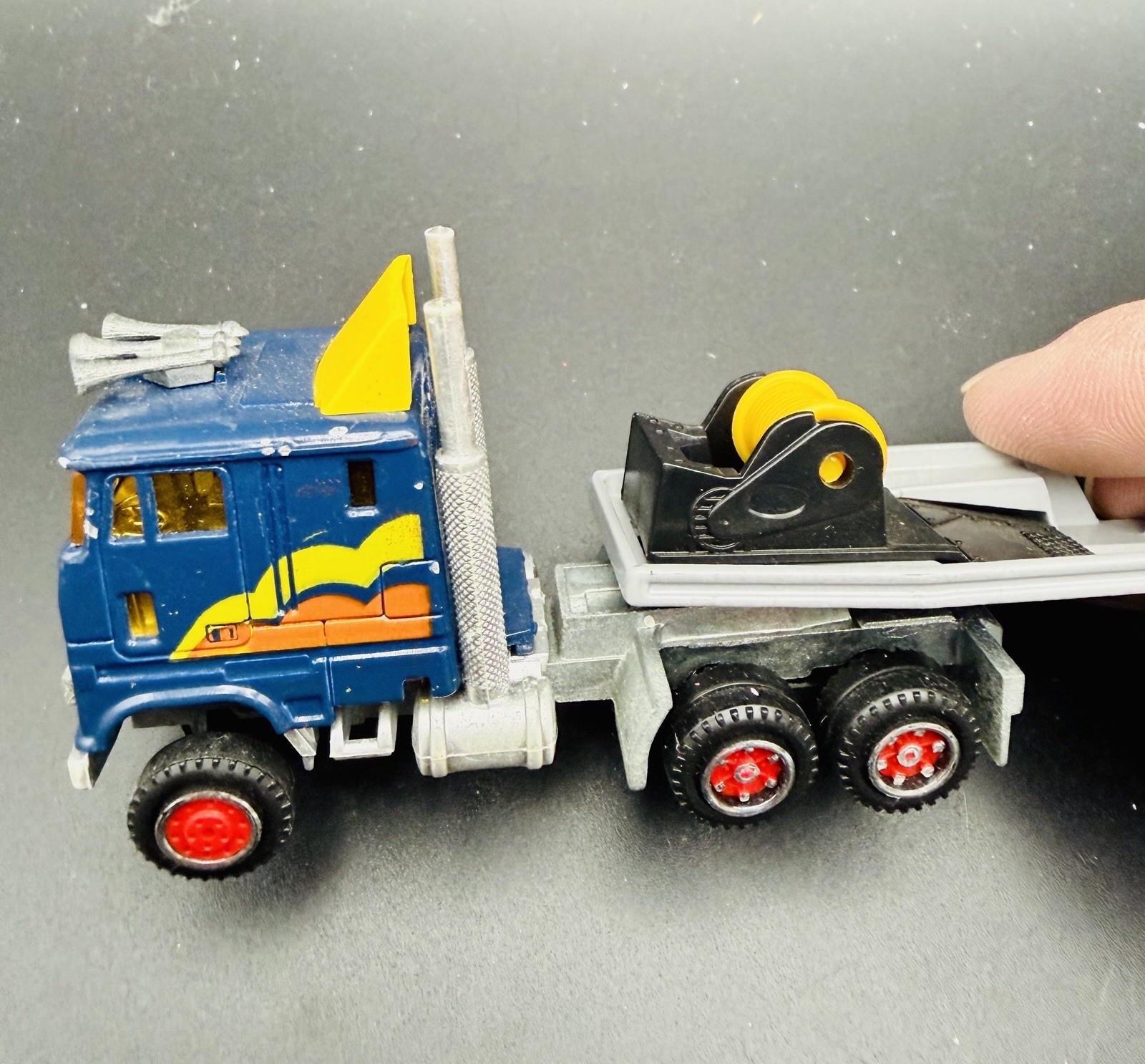1980s Vintage Cabover Super Movers Majorette Semi Truck Tractor Trailer Low Boy