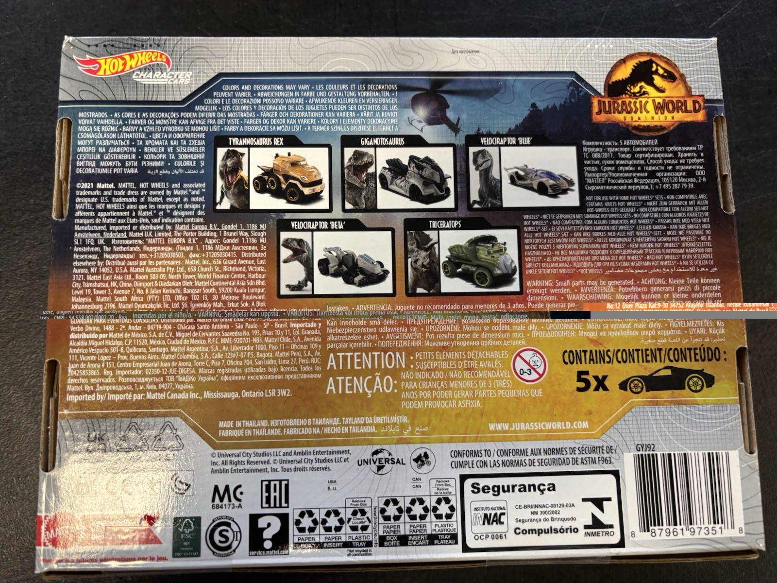 Hot Wheels Jurassic World Dominion 1:64 Car Set – GYJ92