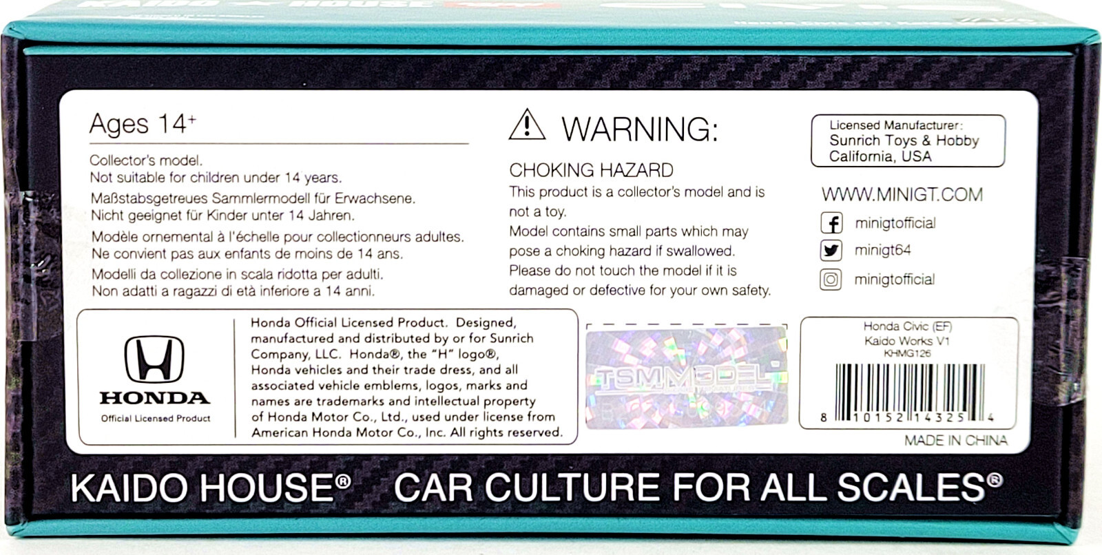 Kaido House x Mini GT Honda Civic (EF) Kaido Works V1 🟦 Teal KHMG126 1/64