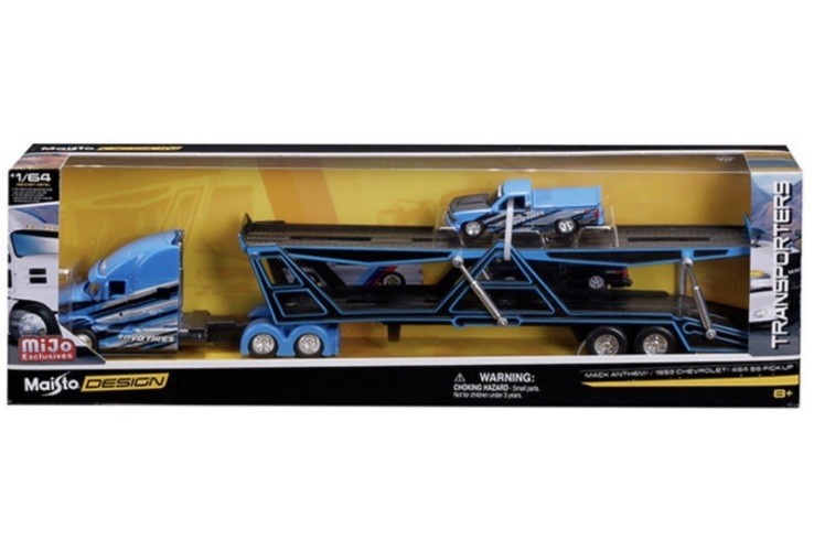 MAISTO DESIGN MACK ANTHEM CAR HAULER & 1993 CHEVY 454 SS PICKUP HOBBY 1:64