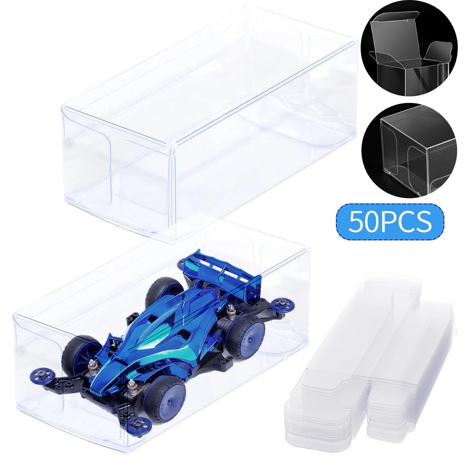 50PCS Clear PVC Display Case for 1/64 Hot Wheels & Tomica Model Cars Storage Box