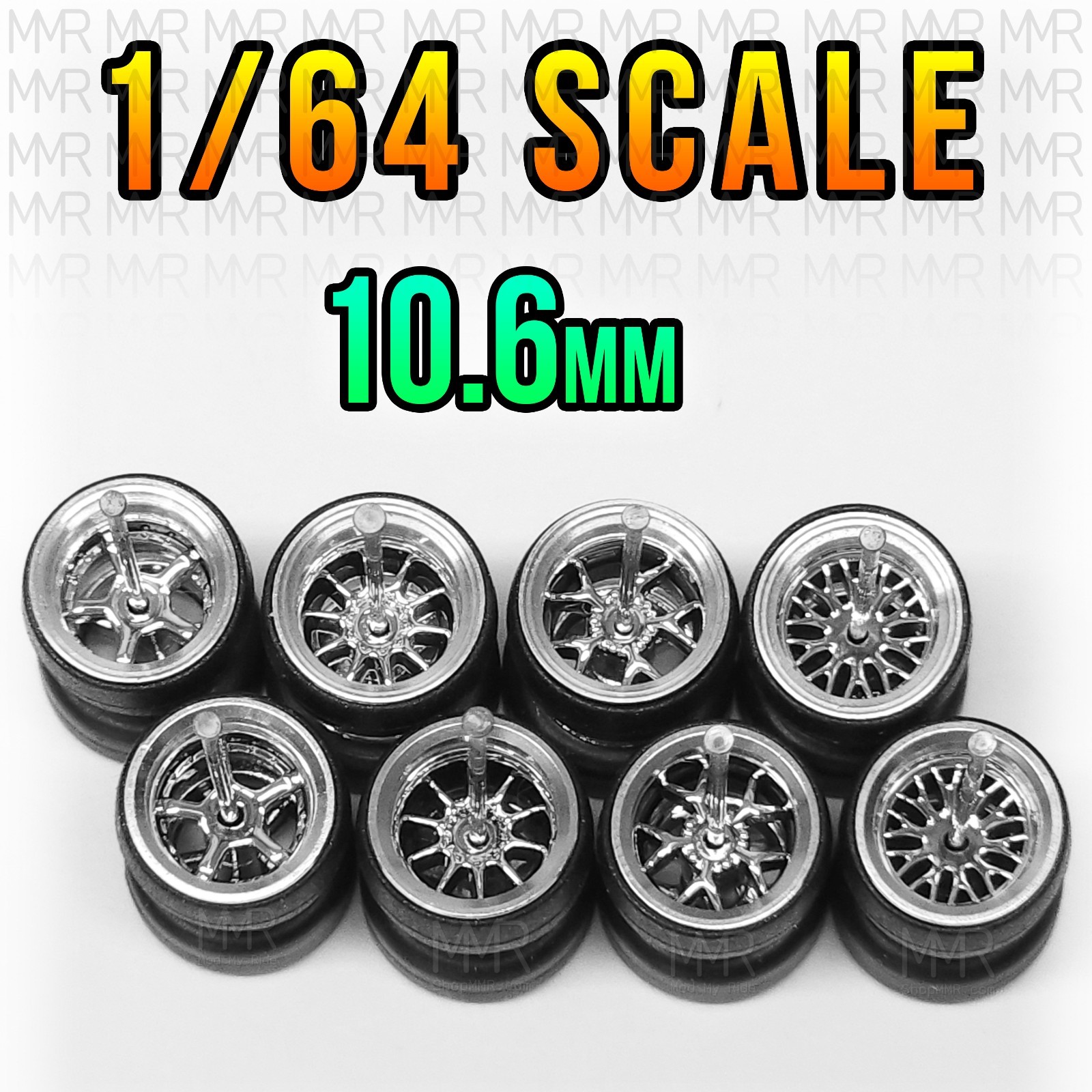 1/64 Scale CHROME STANCE ALLOY v2 Real Rider Wheels Rims Tires Set for Hot