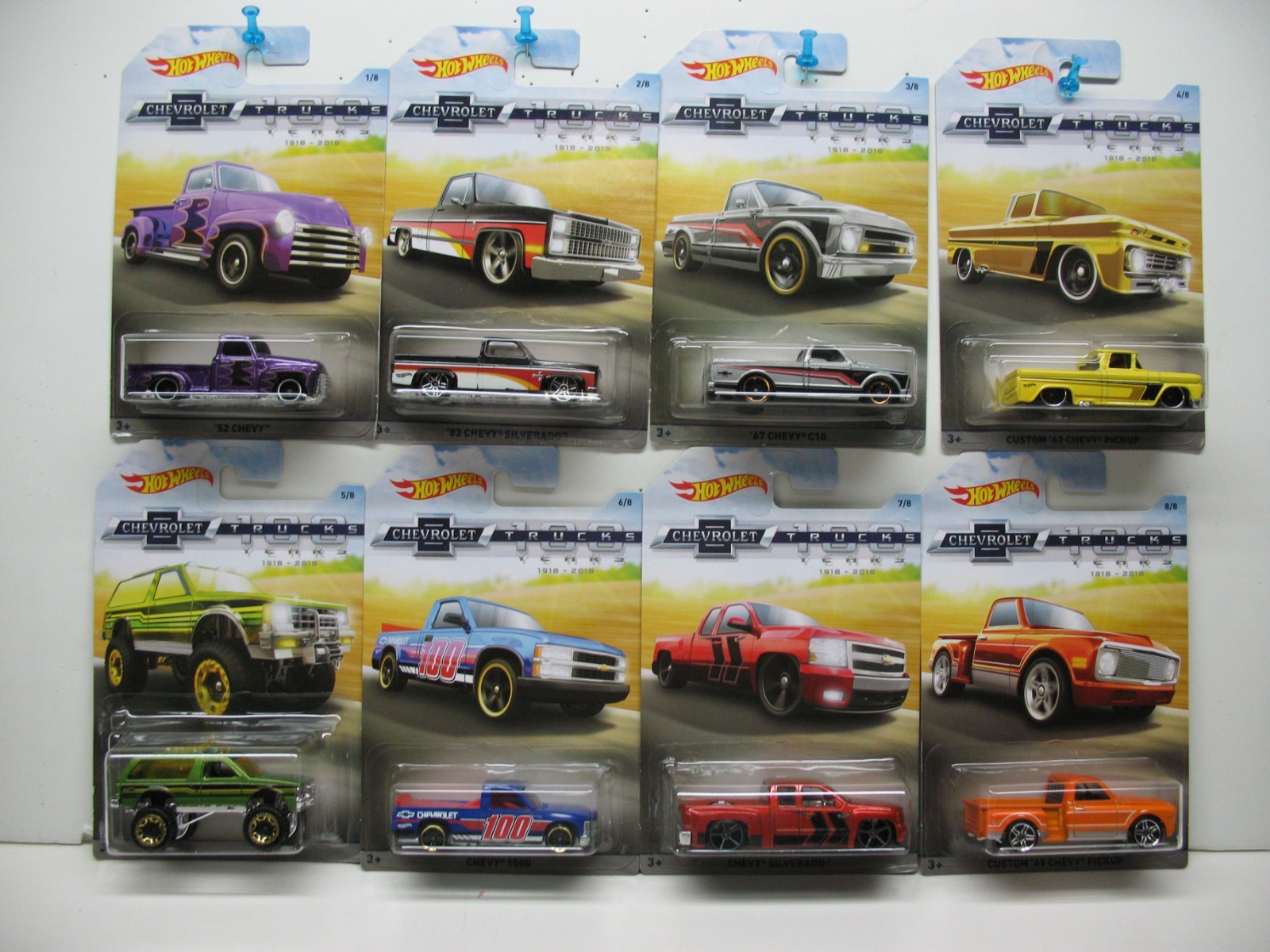 2018 Hot Wheels Chevrolet Trucks 100 Years Complete Set of 8 Original Packaging