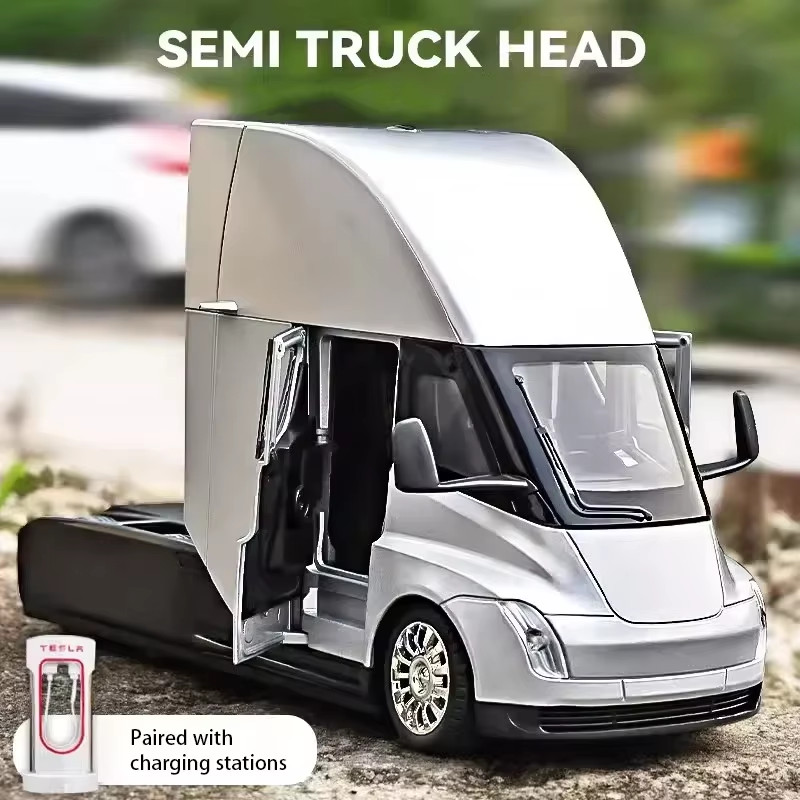 1:24 Tesla Semi Truck Diecast Model with Sound and Light – Gift for Boys