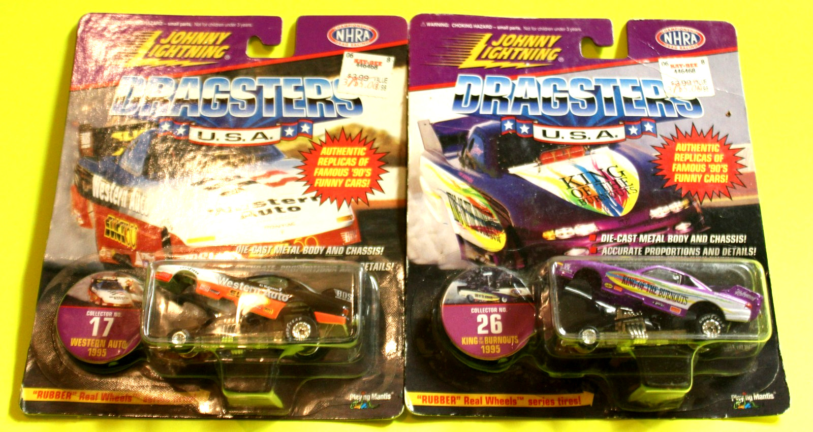 JOHNNY LIGHTNING DRAGSTERS WESTERN AUTO/KING OF THE BURNOUTS W/REAL WHEELS 1997