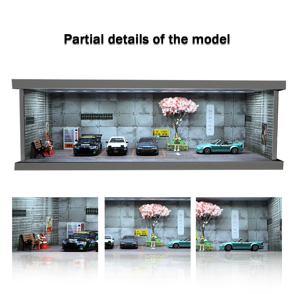 Diorama 1/64 Die-Cast Car Garage Model LED Street Parking Lots Display Scene US
