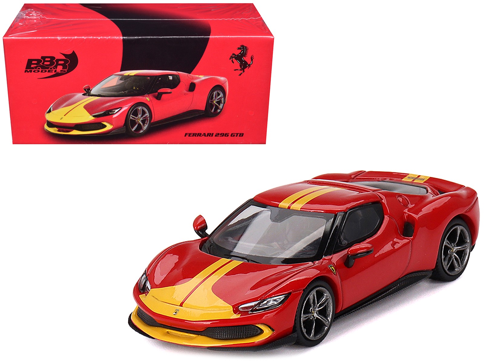 Ferrari 296 GTB Assetto Fiorano Rosso Corsa Red with Yellow Stripes 1/64