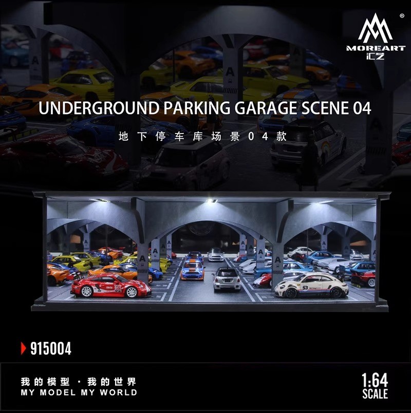 1:64 Garage Diorama Model LED Underground Parking Lot Scene Display Case US