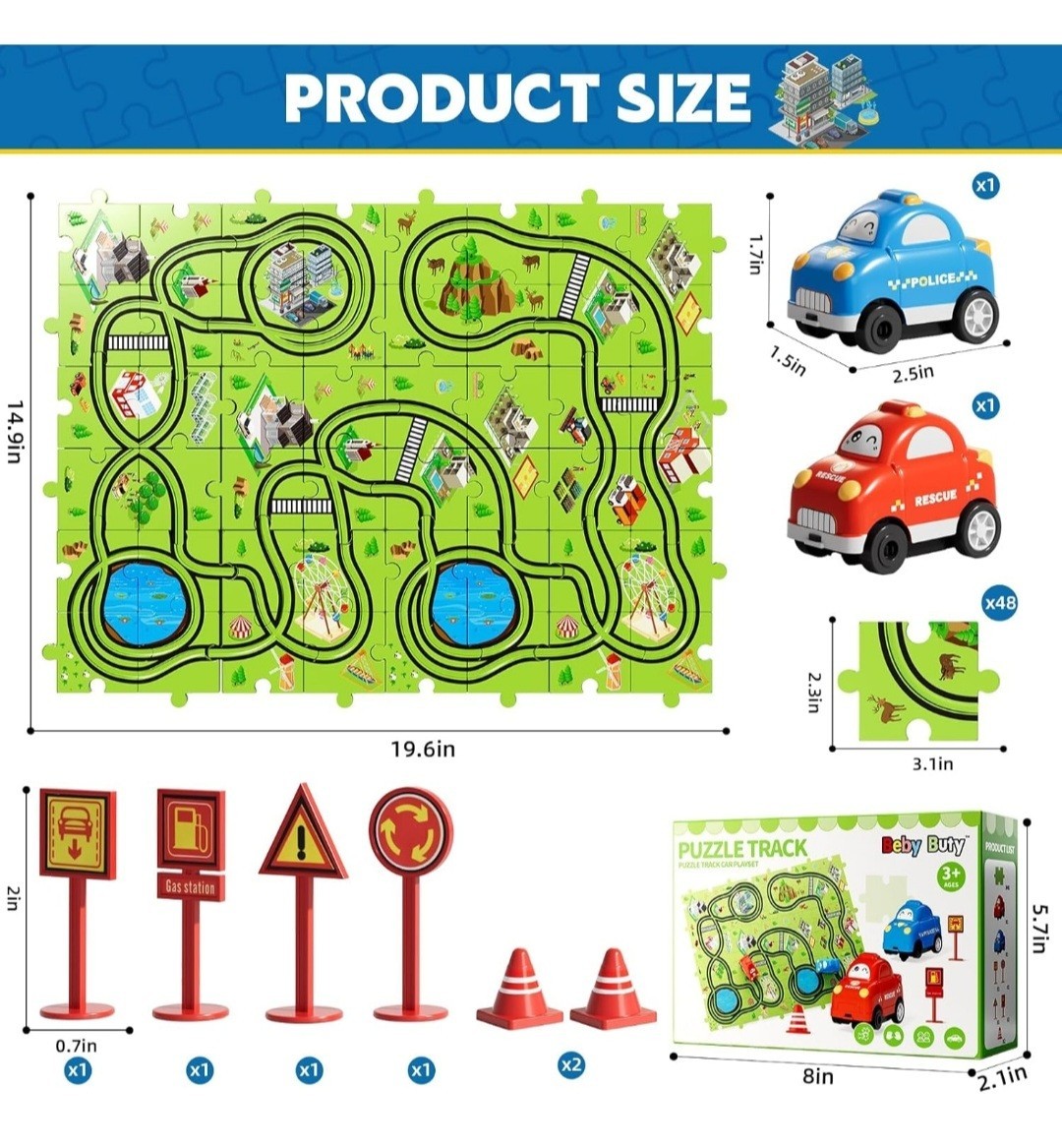 48PCS Puzzle Race Track Car Set for Kids Boy & Girl Floor Puzzle Tracks Car Toys
