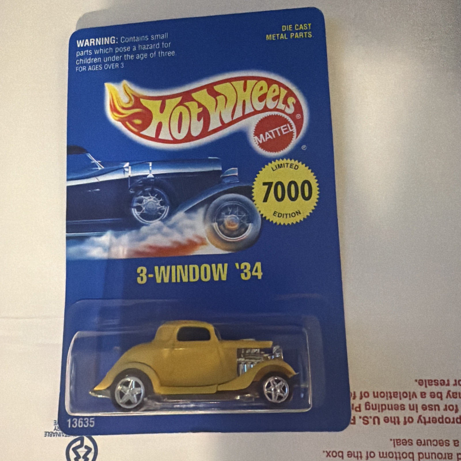 1995 HOT WHEELS EARLY TIMES ’95 3 WINDOW ’34 1 Of Only 7000 W/PROTECTOR!