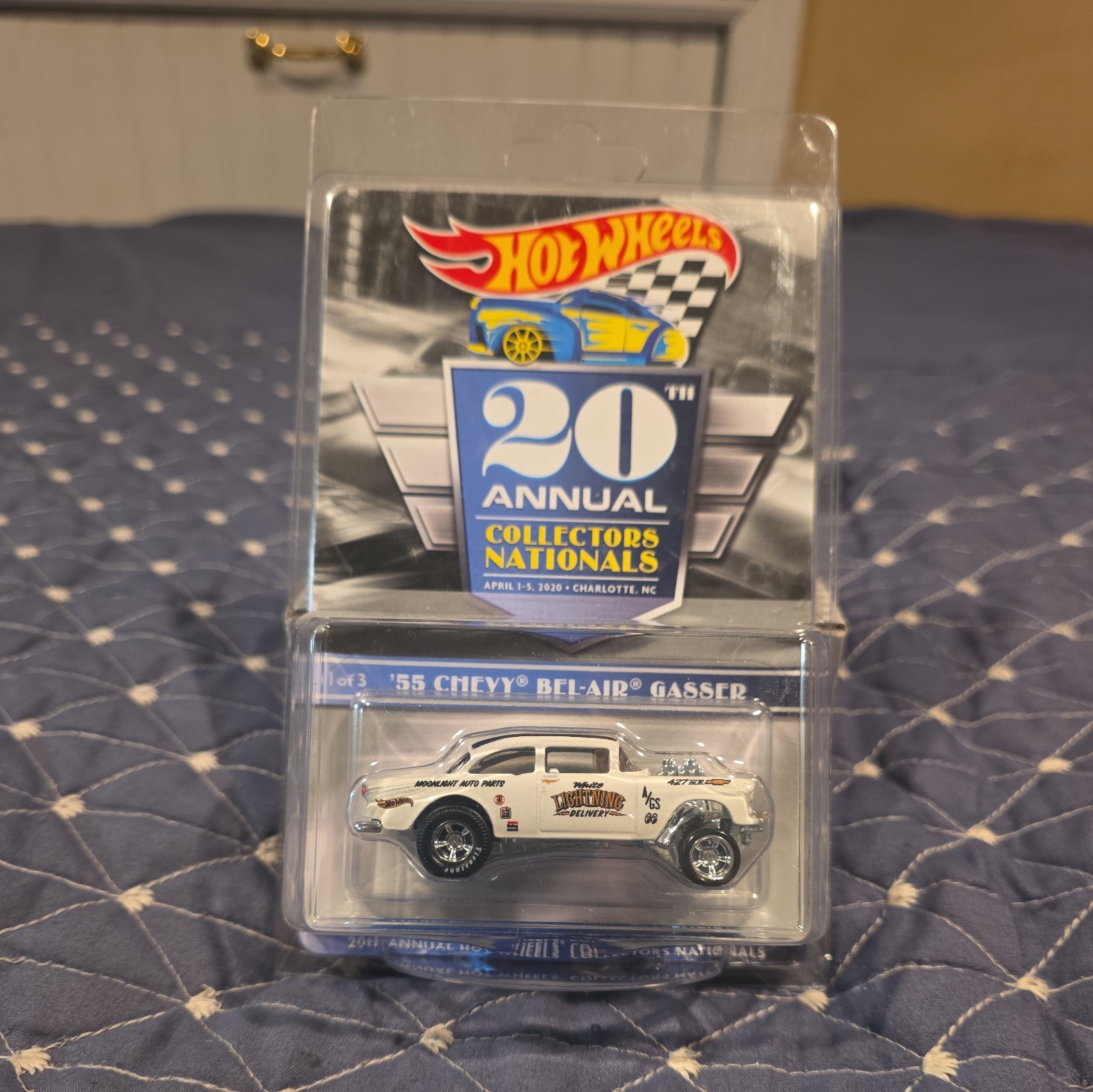 HOT WHEELS 20TH COLLECTORS NATIONALS 55’CHEY BEL AIR GASSER #2103/6500 WHITE