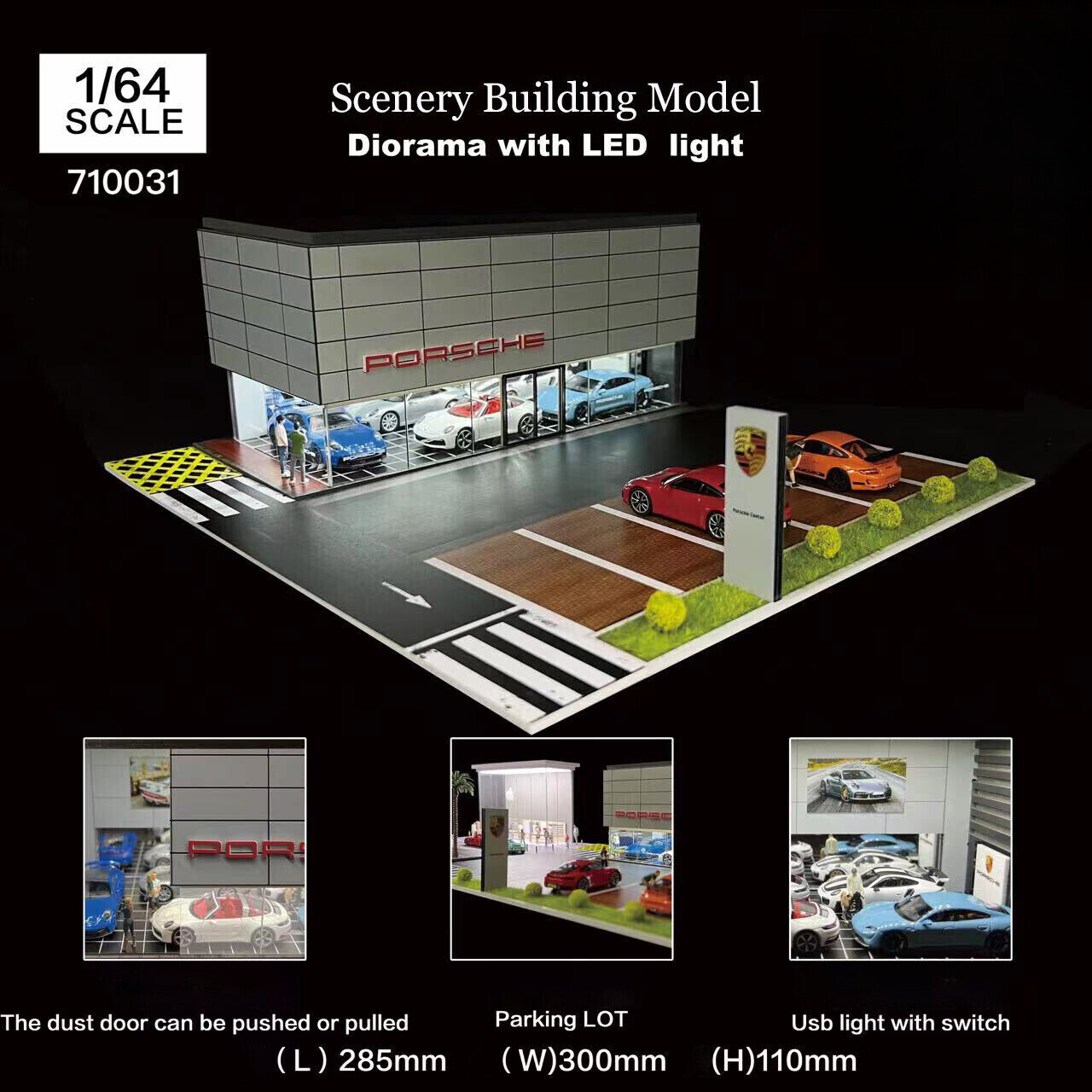 1/64 Diorama Garage Model With LED Parking Lot Display Case For Hot Wheels US