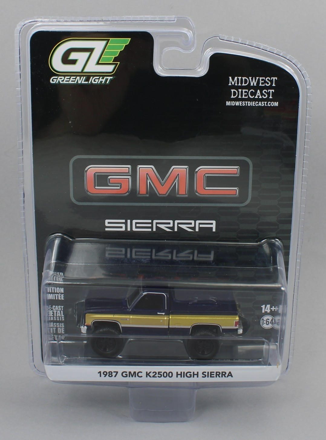 1:64 GreenLight *DARK BLUE & GOLD* 1987 GMC K2500 High Sierra Square Body NIP