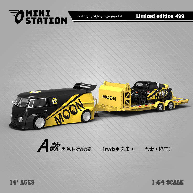 Mini Station 1:64 Mooneyes Targa/T1/trailer/Repair worker Model Car