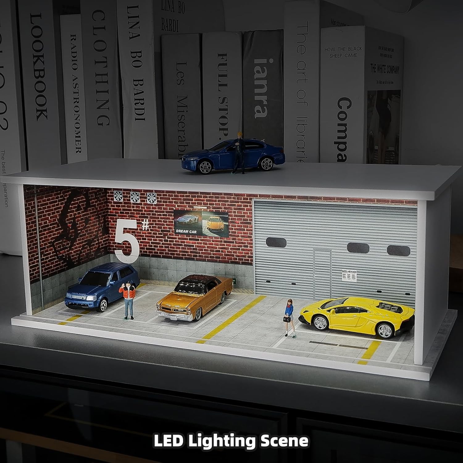 1/64 Diorama Car Garage Model LED Lighting City Parking Lot Scene Building Model