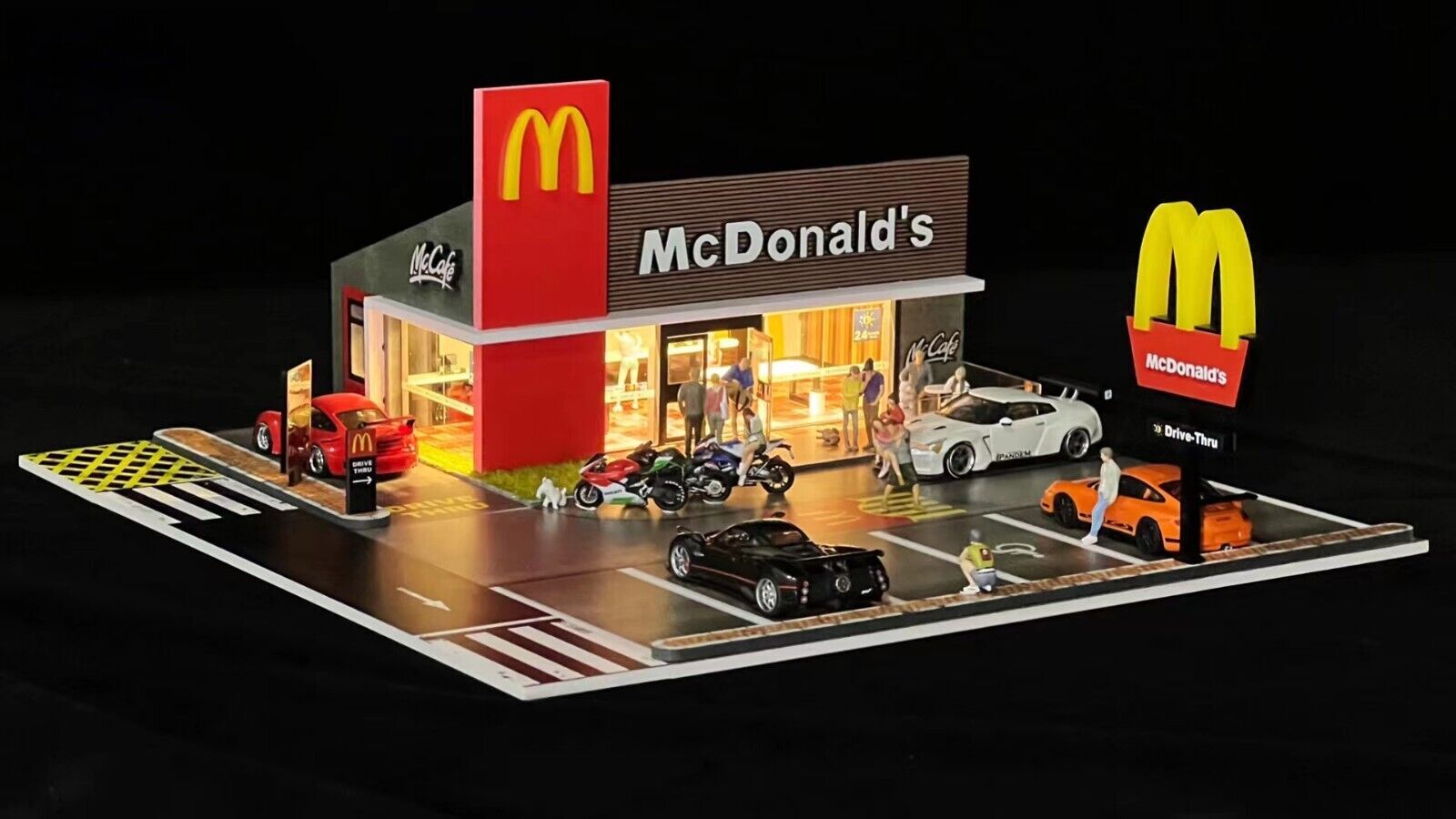 1/64 Diecast Car Garage Model LED City Street Parking Lot Scene Gifts US Diorama